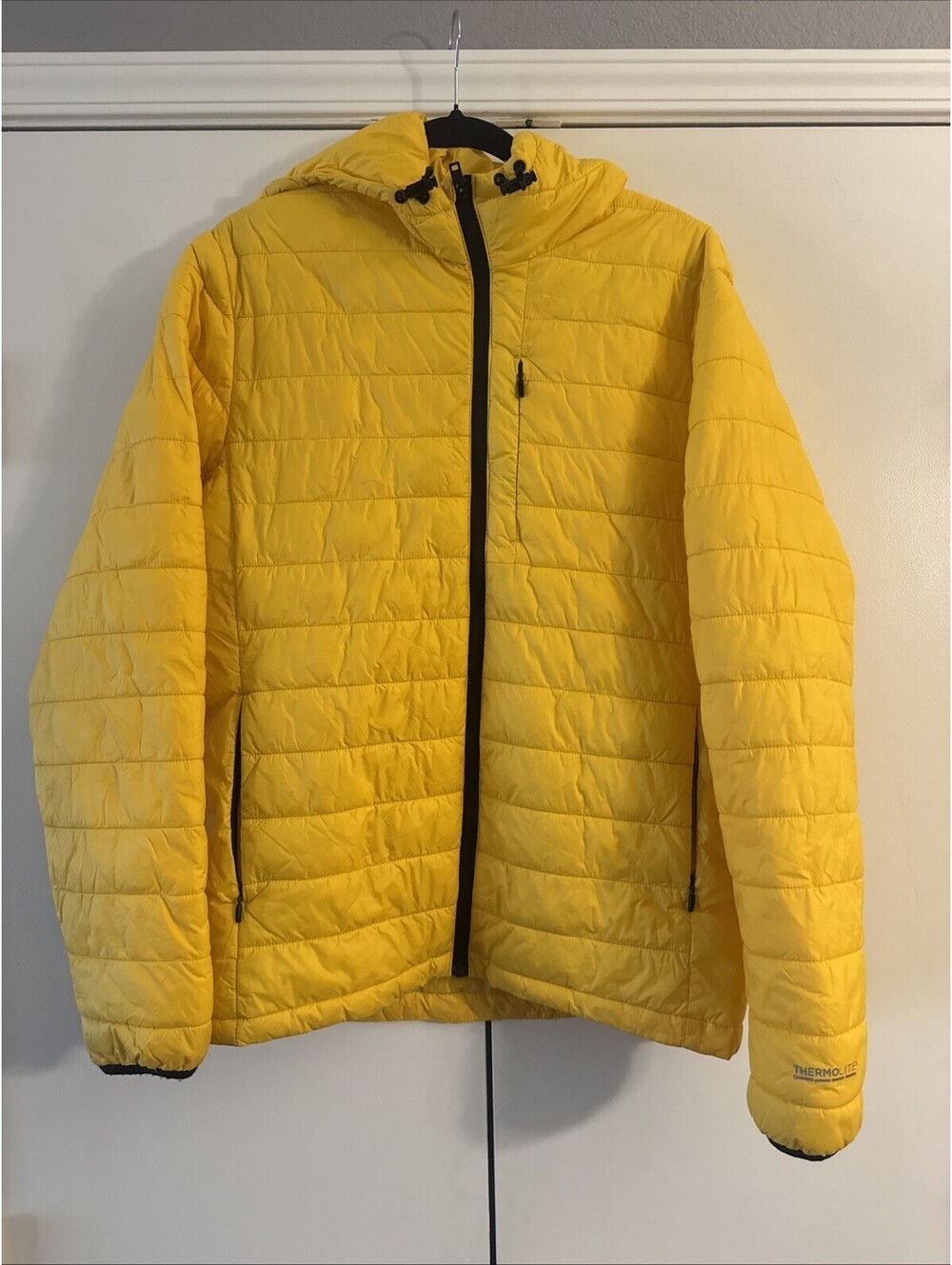 H&M Thermolite EcoMade Men’s Yellow Hooded Puffer Jacket Quilted Size Medium